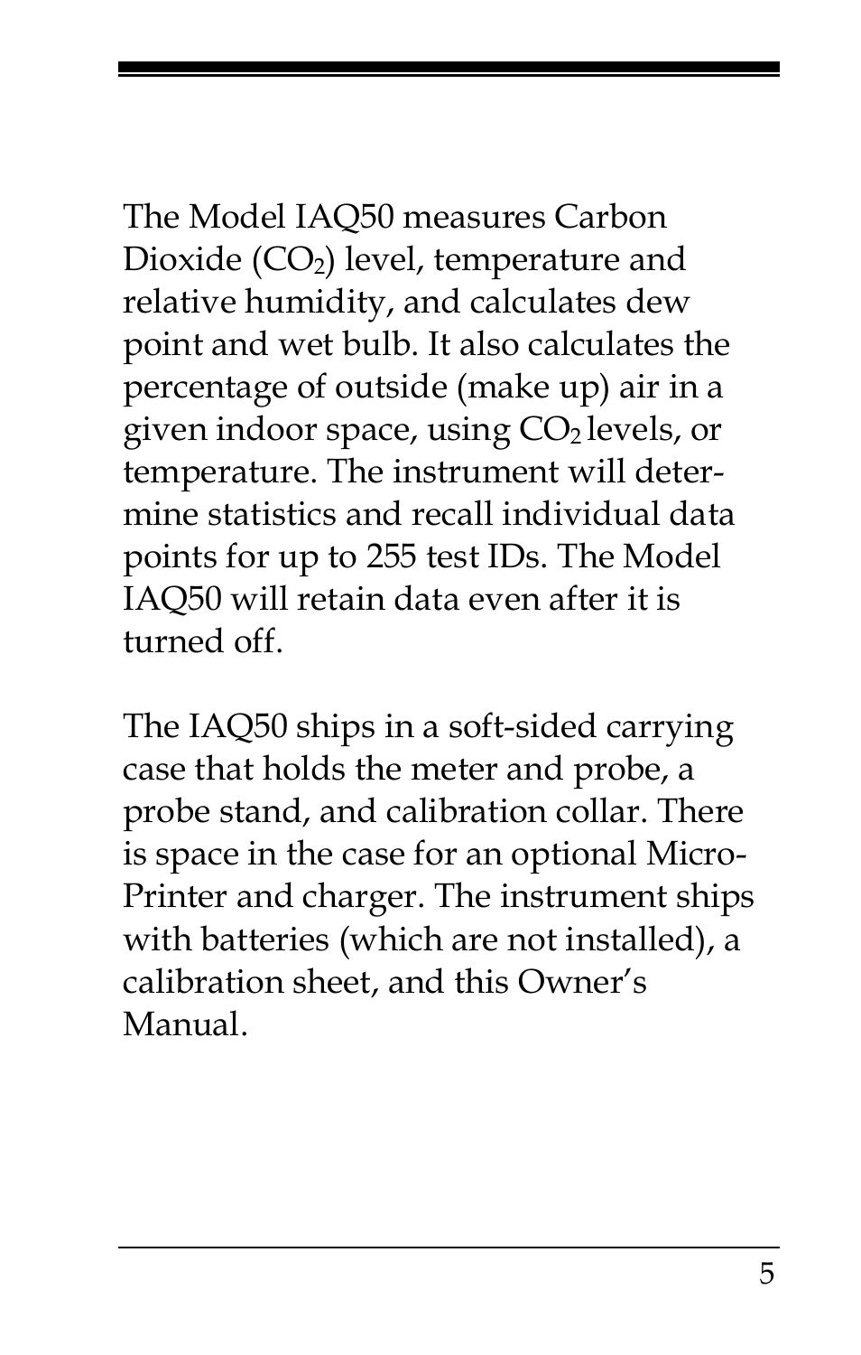 Section 1 general description | TSI IAQ50 User Manual | Page 5 / 40