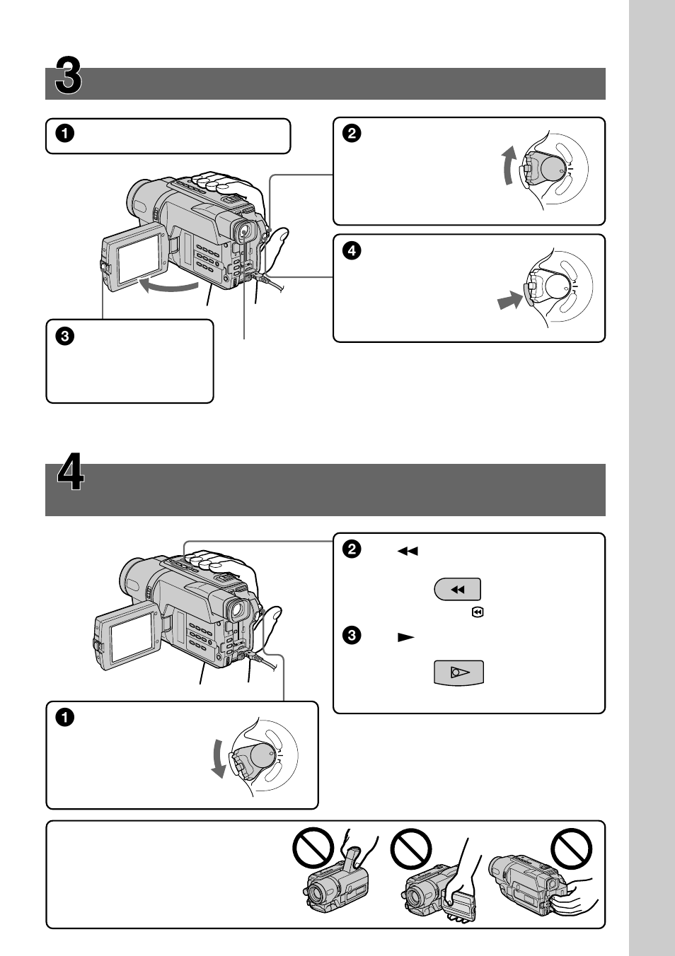 7monitoring the playback picture on the lcd screen, Recording a picture, Play | P. 29), P. 19), Quick start guide, Press m to rewind the tape | Sony CCD-TRV308 User Manual | Page 7 / 100