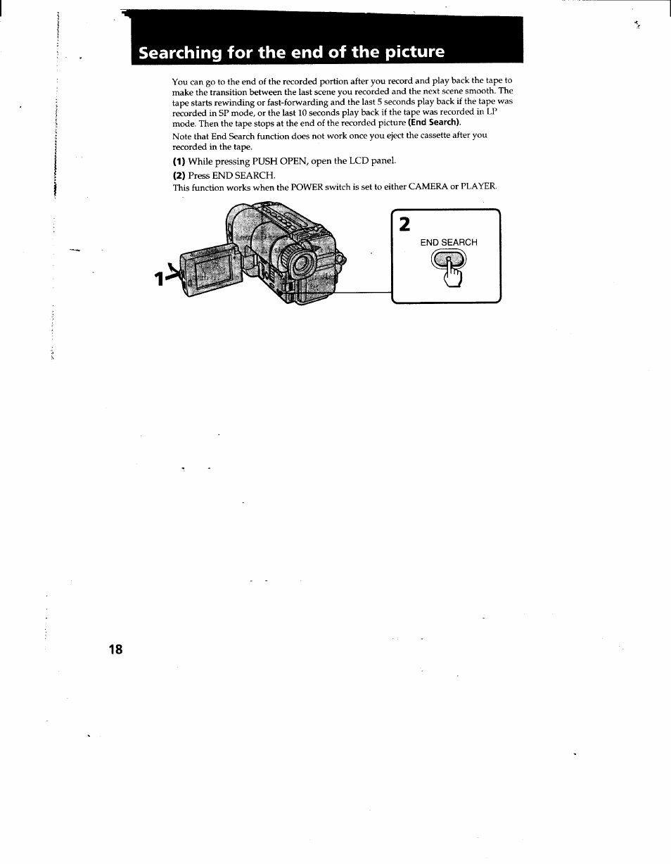 Searching for the end of the picture | Sony CCD-TRV12 User Manual | Page 18 / 56
