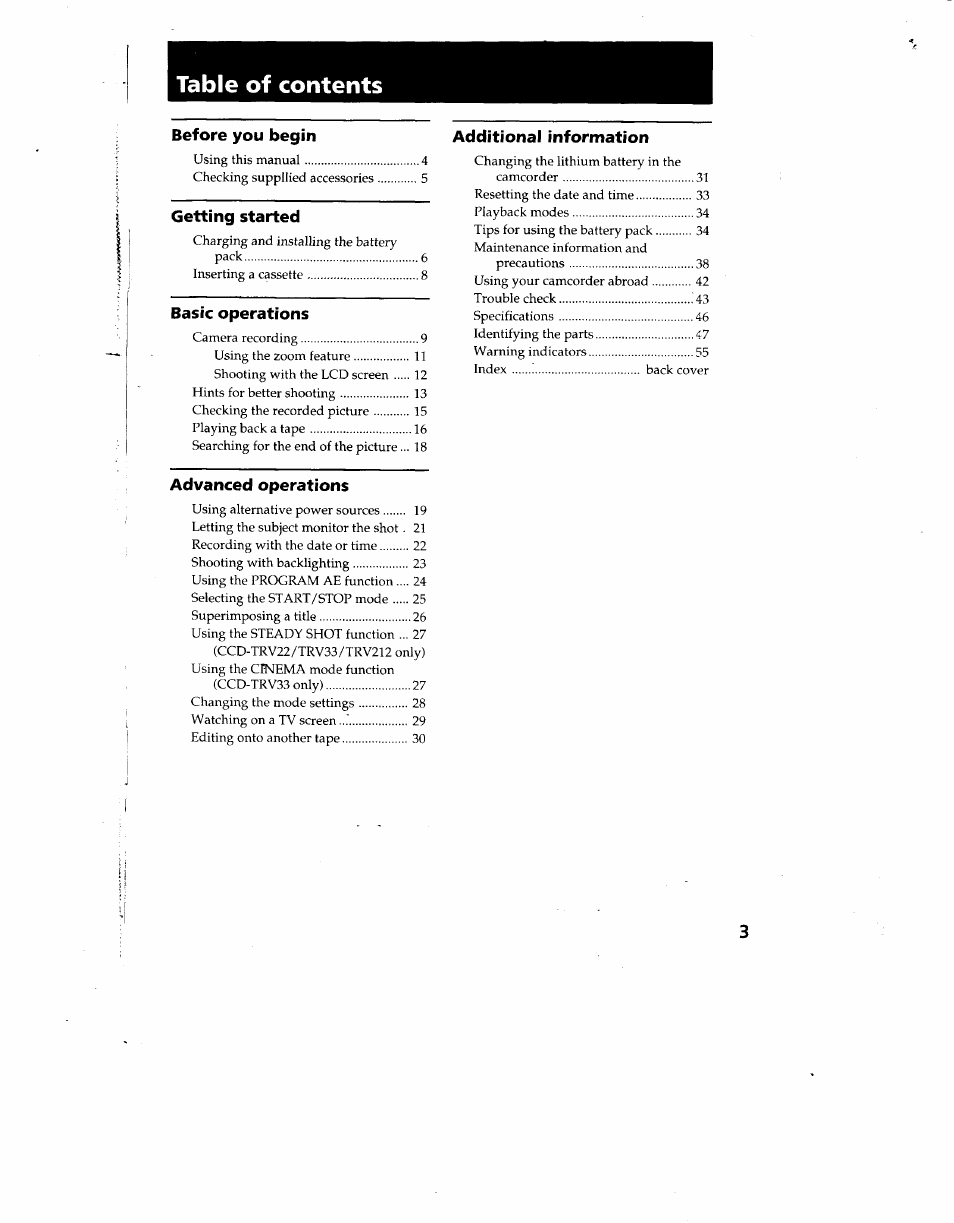 Sony CCD-TRV12 User Manual | Page 3 / 56