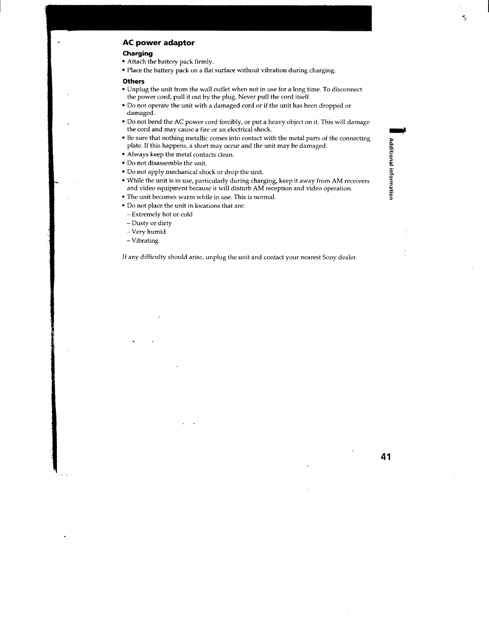 Ac power adaptor, Charging, Others | Sony CCD-TRV12 User Manual | Page 41 / 56
