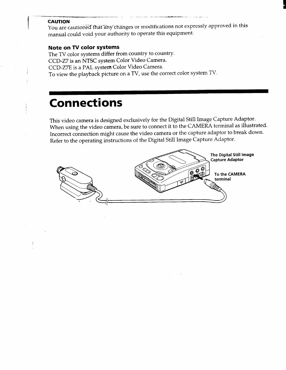 Connections | Sony CCD-Z7 User Manual | Page 2 / 4