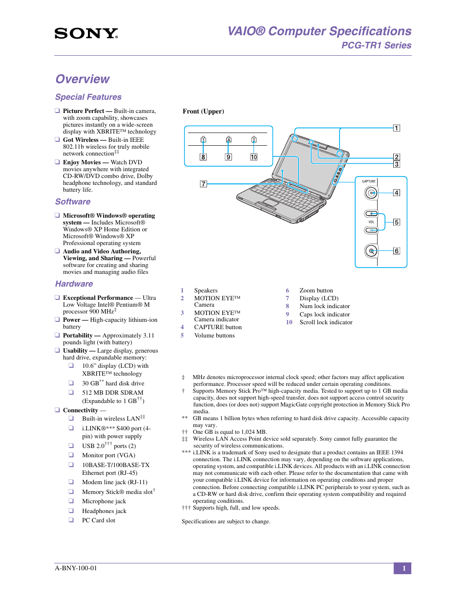 Sony PCG-TR1A User Manual | 14 pages