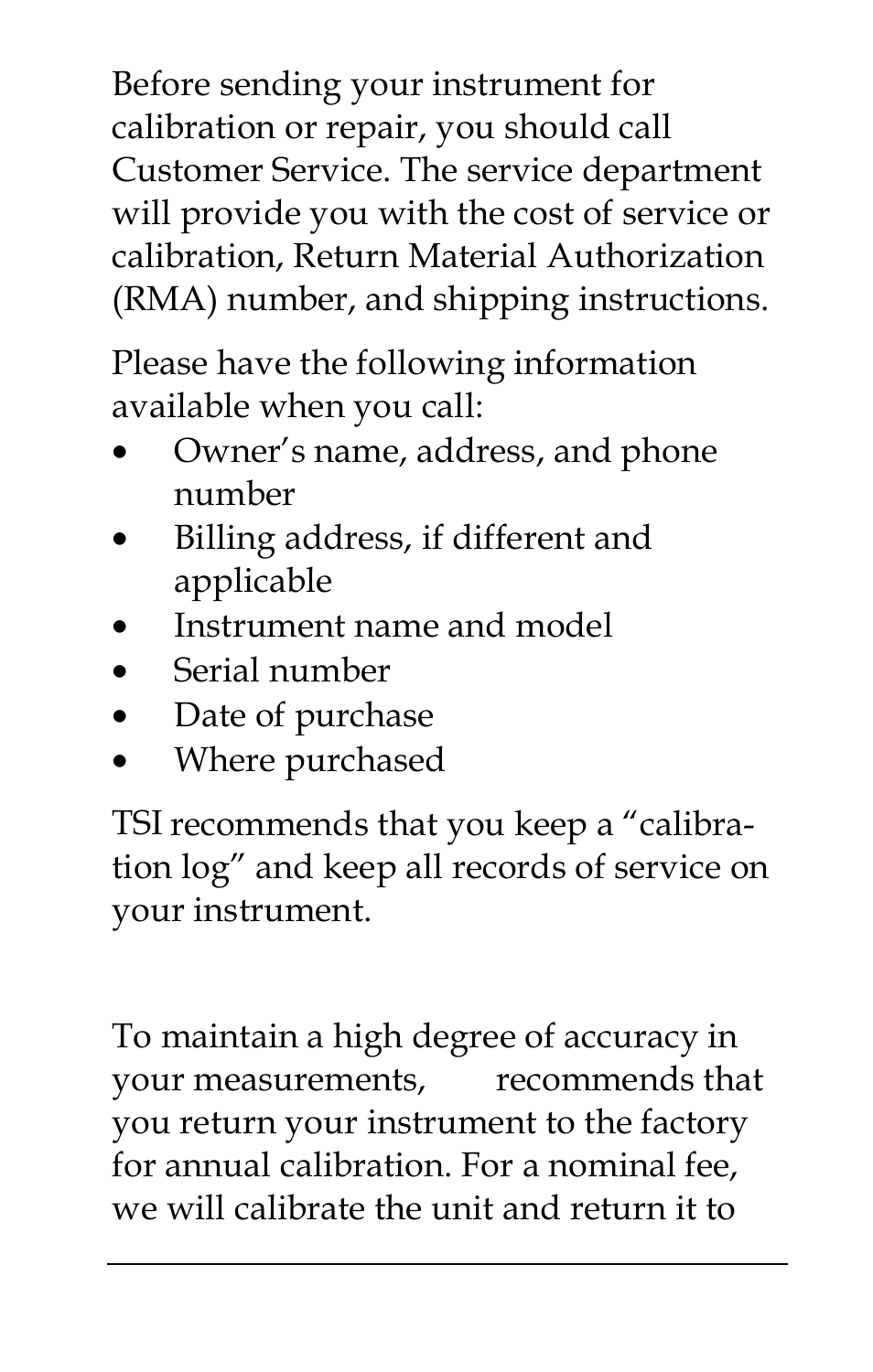 Factory calibration | TSI IAQ10 User Manual | Page 11 / 20