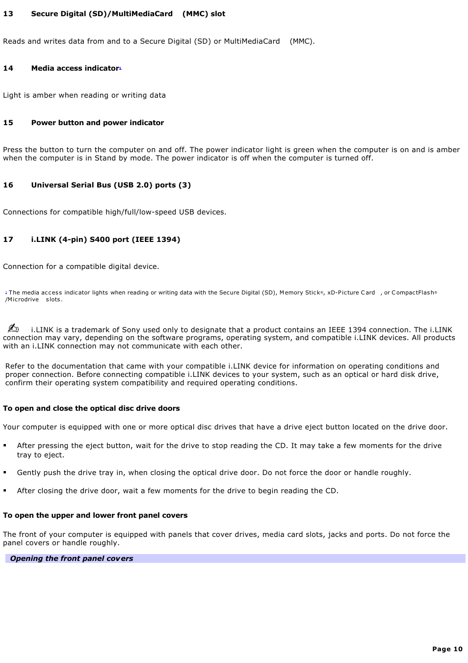 Sony VGC-RA910G User Manual | Page 10 / 254