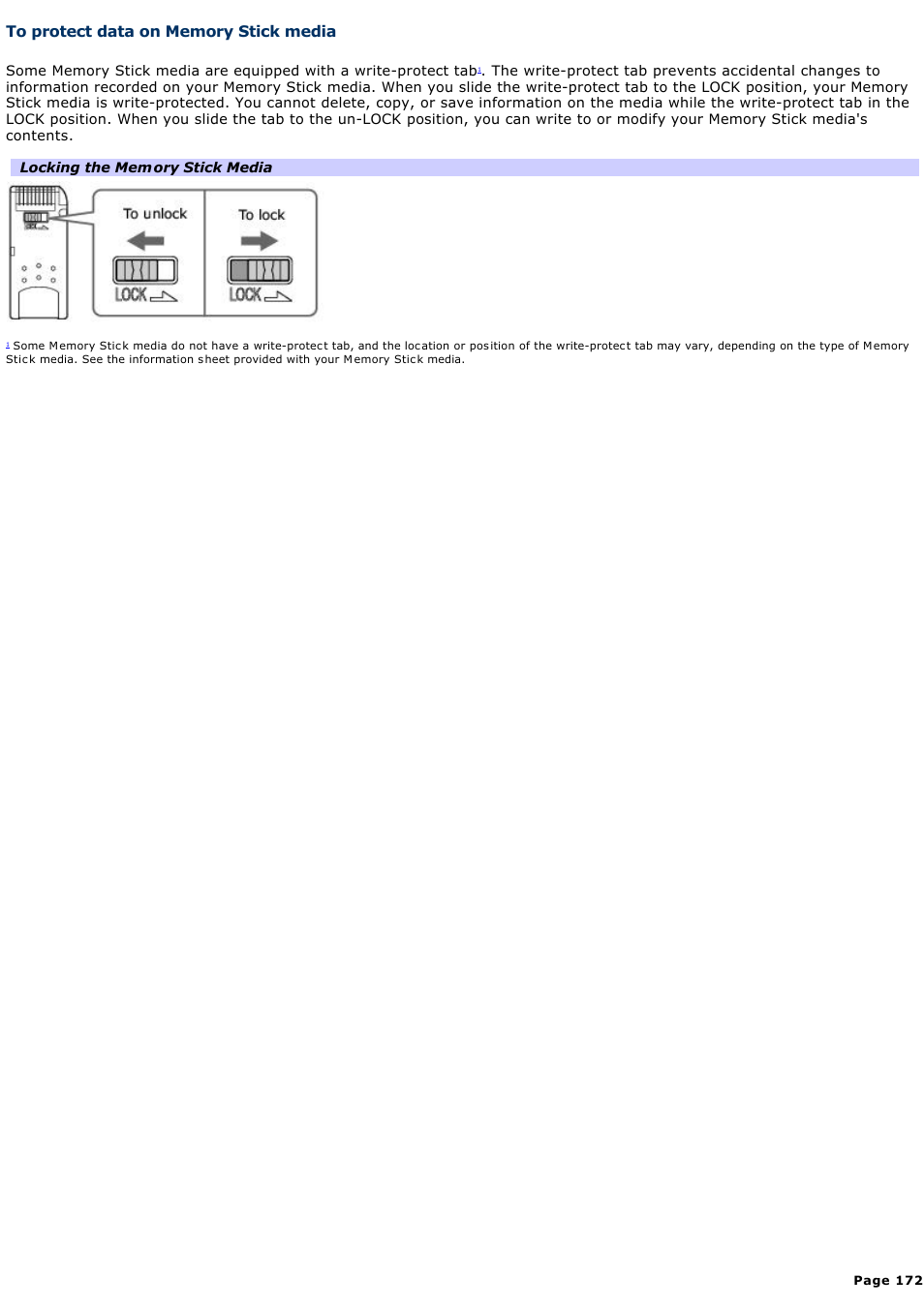 To protect data on memory stick media | Sony VGC-RA910G User Manual | Page 172 / 254