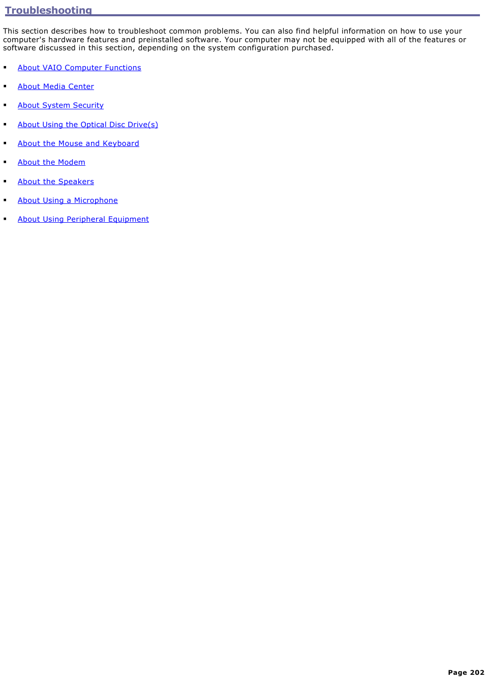 Troubleshooting | Sony VGC-RA910G User Manual | Page 202 / 254