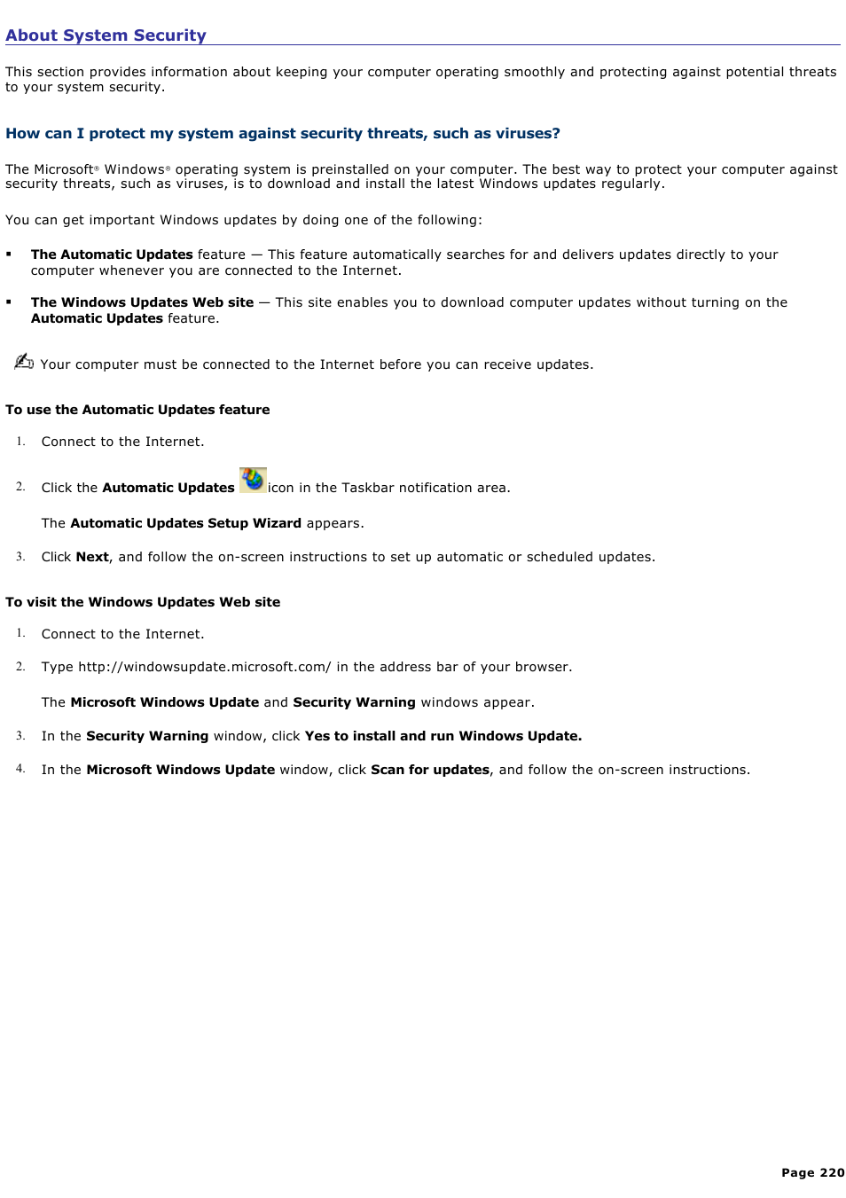 About system security | Sony VGC-RA910G User Manual | Page 220 / 254