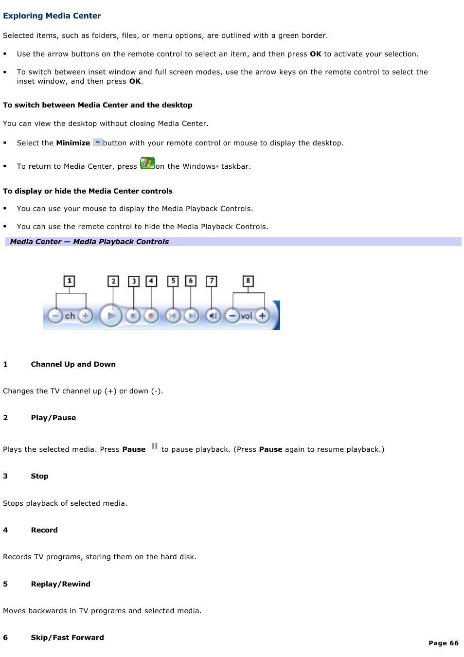 Exploring media center | Sony VGC-RA910G User Manual | Page 66 / 254