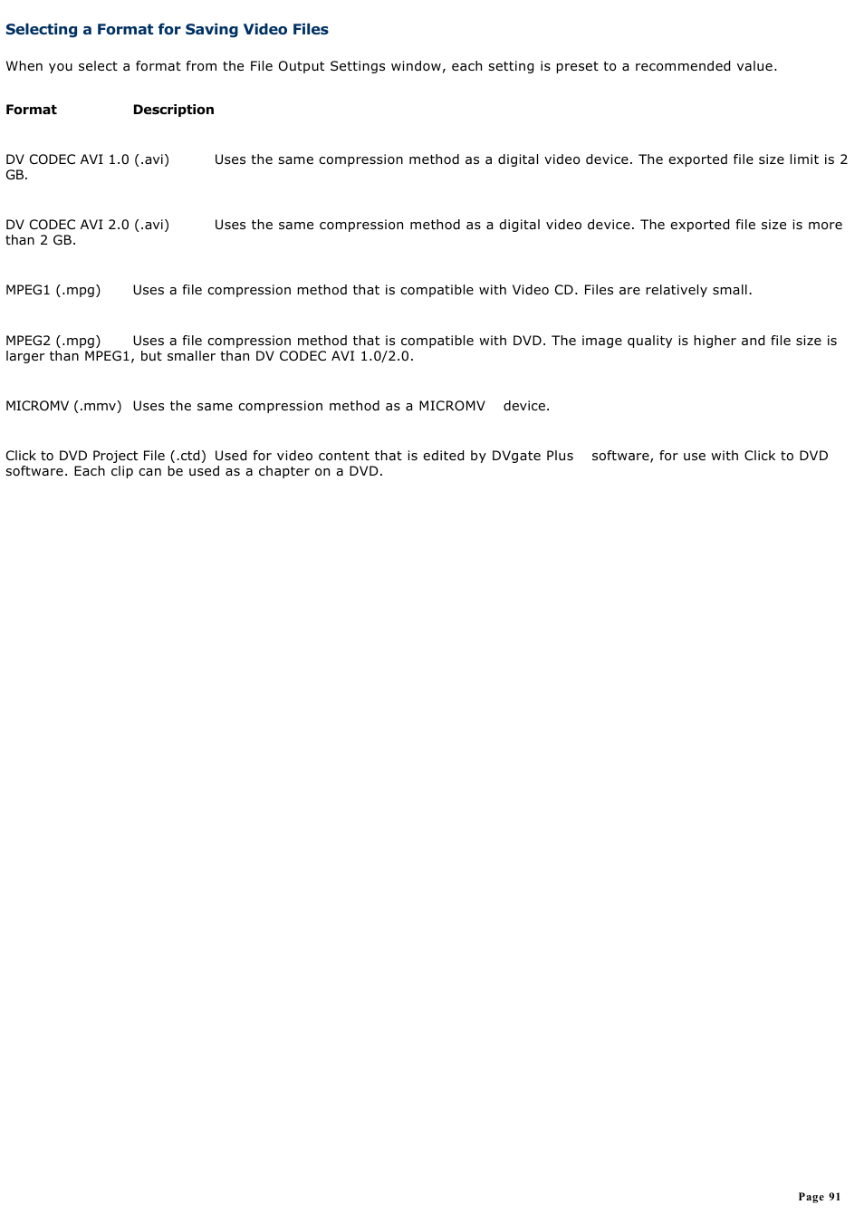 Selecting a format for saving video files | Sony VGC-RA910G User Manual | Page 91 / 254