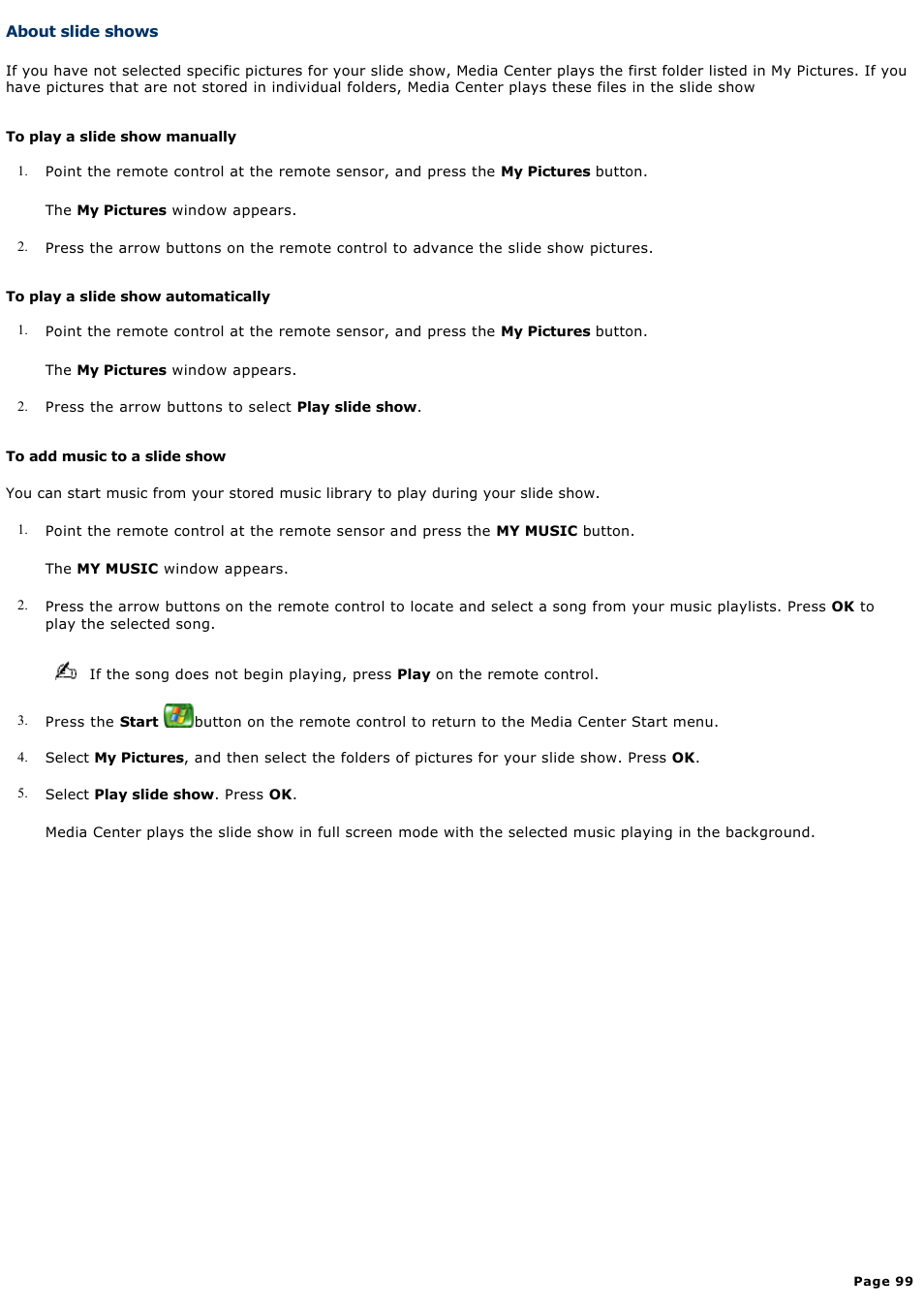 About slide shows | Sony VGC-RA910G User Manual | Page 99 / 254