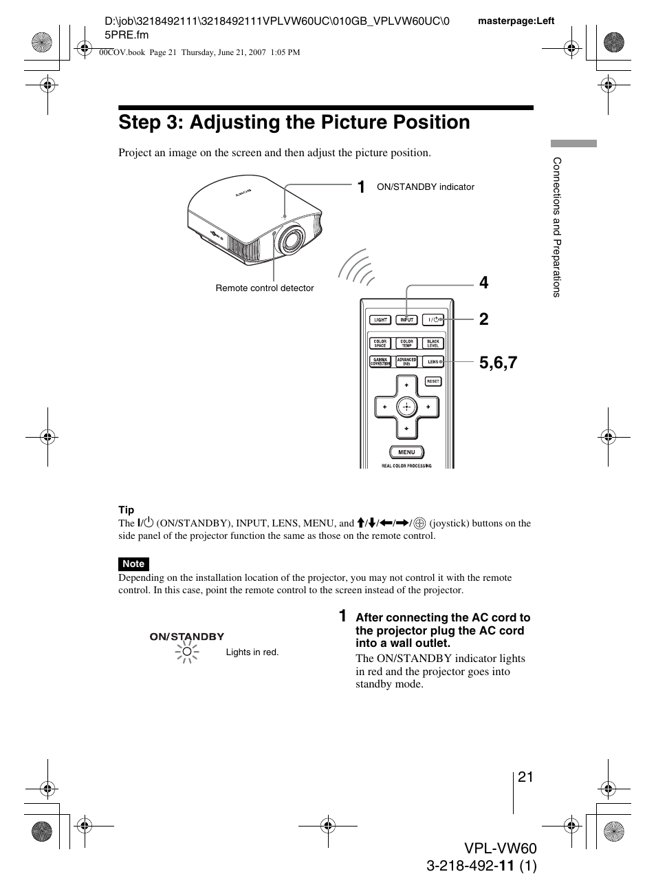 Step 3: adjusting the picture position, See “step 3: adjusting the picture position, Screen | Sony VPL-5400ES User Manual | Page 21 / 80