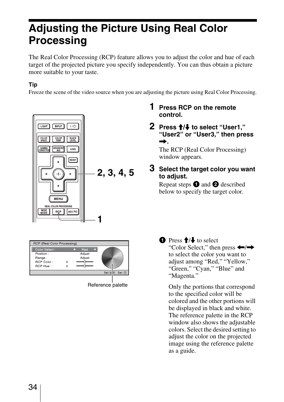 Adjusting the picture using real color processing | Sony VPL-5400ES User Manual | Page 34 / 80