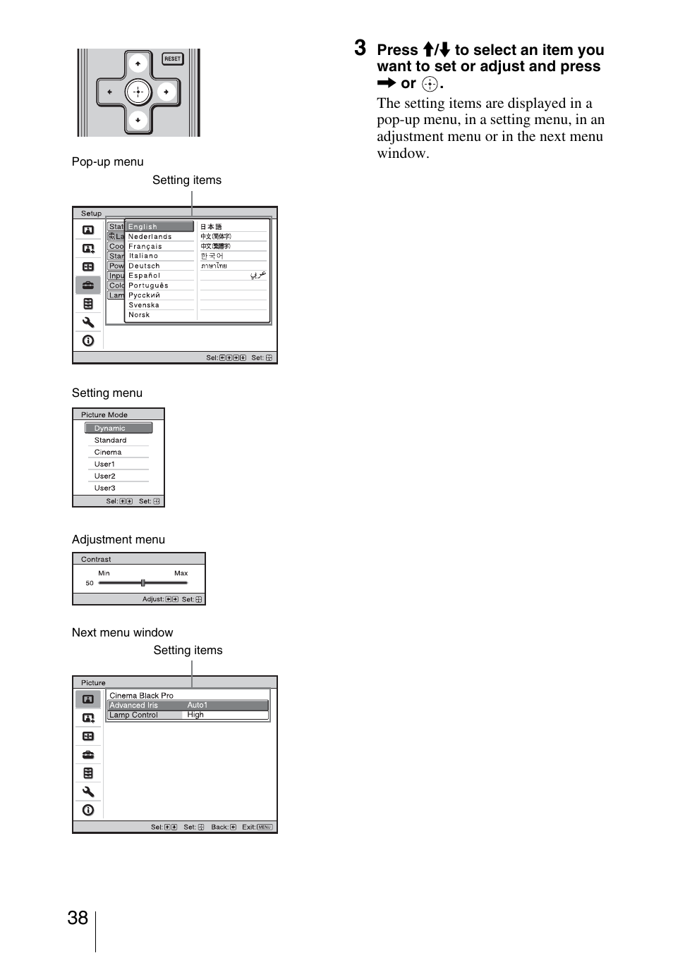 Sony VPL-5400ES User Manual | Page 38 / 80