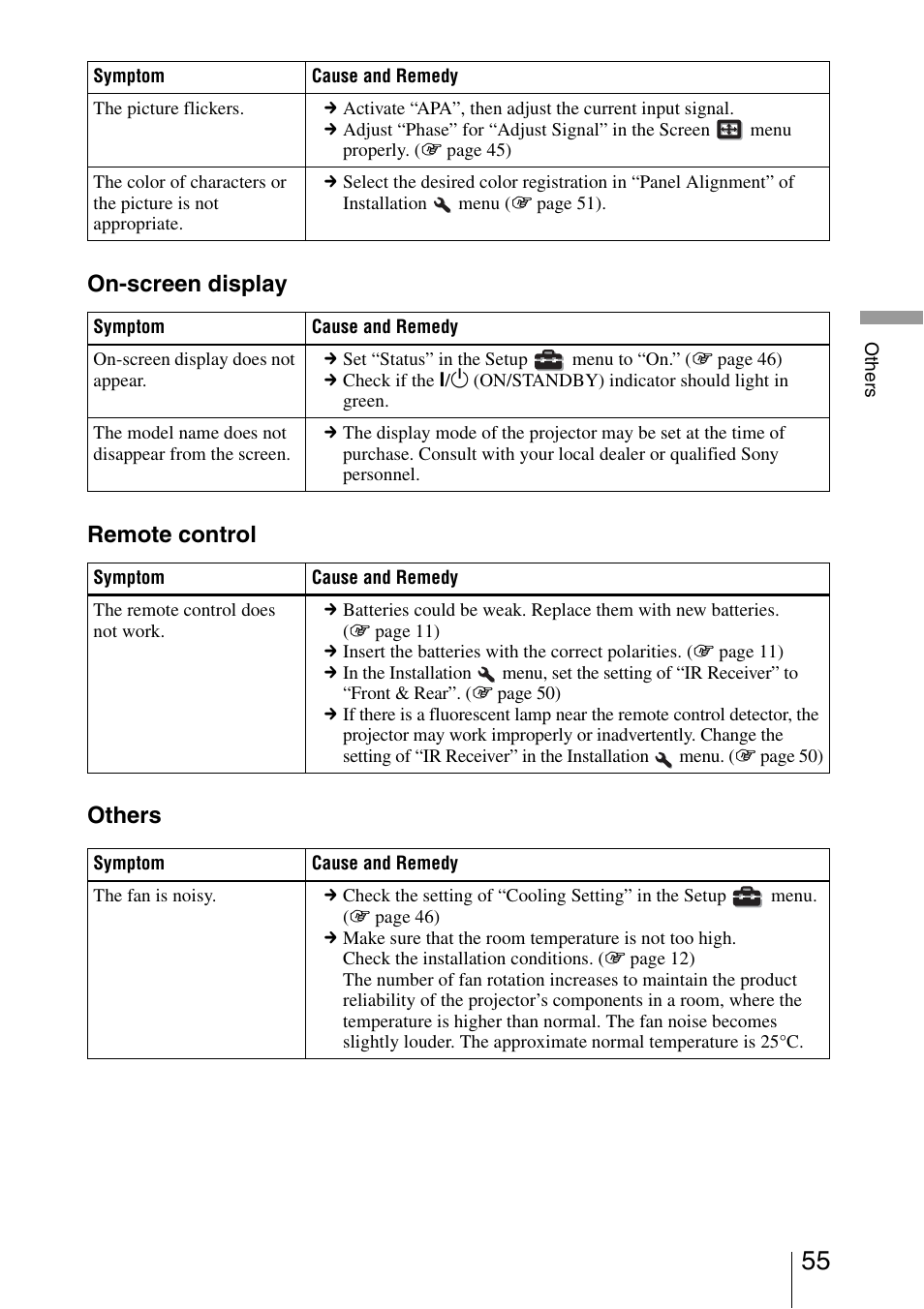 On-screen display remote control others | Sony VPL-5400ES User Manual | Page 55 / 80