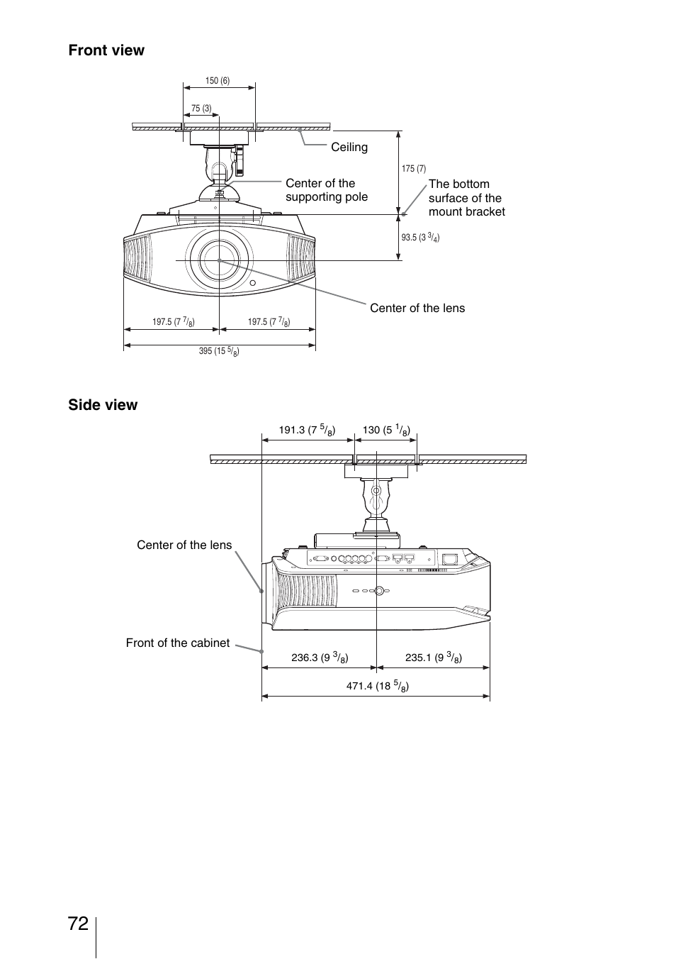 Front view side view | Sony VPL-5400ES User Manual | Page 72 / 80