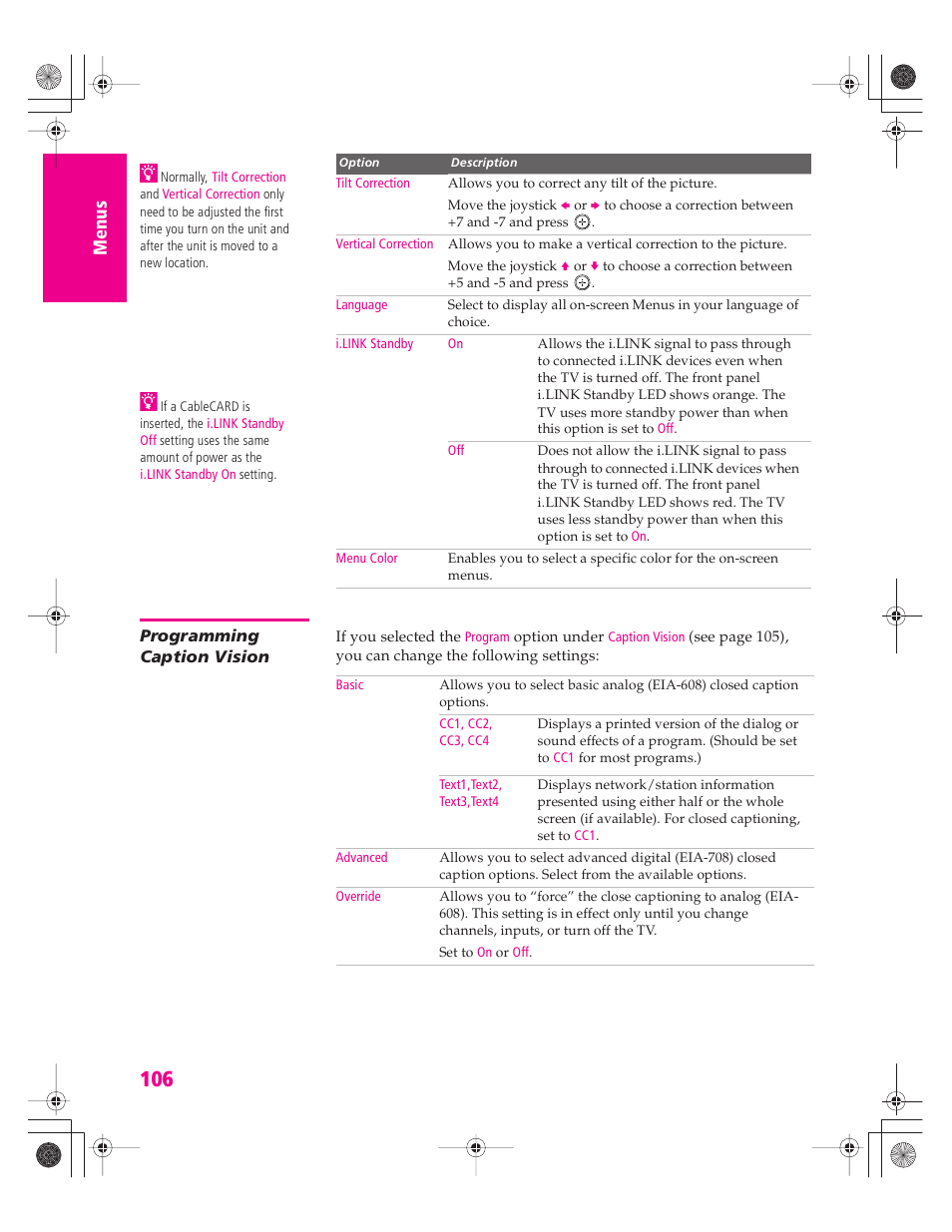 Programming caption vision | Sony KD-34XBR960N User Manual | Page 107 / 127