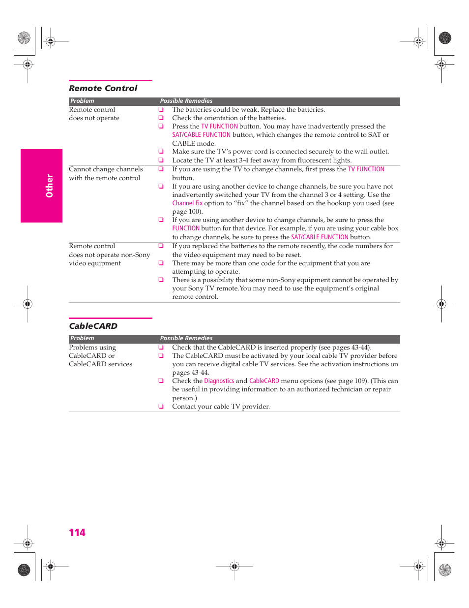 Remote control, Cablecard | Sony KD-34XBR960N User Manual | Page 115 / 127