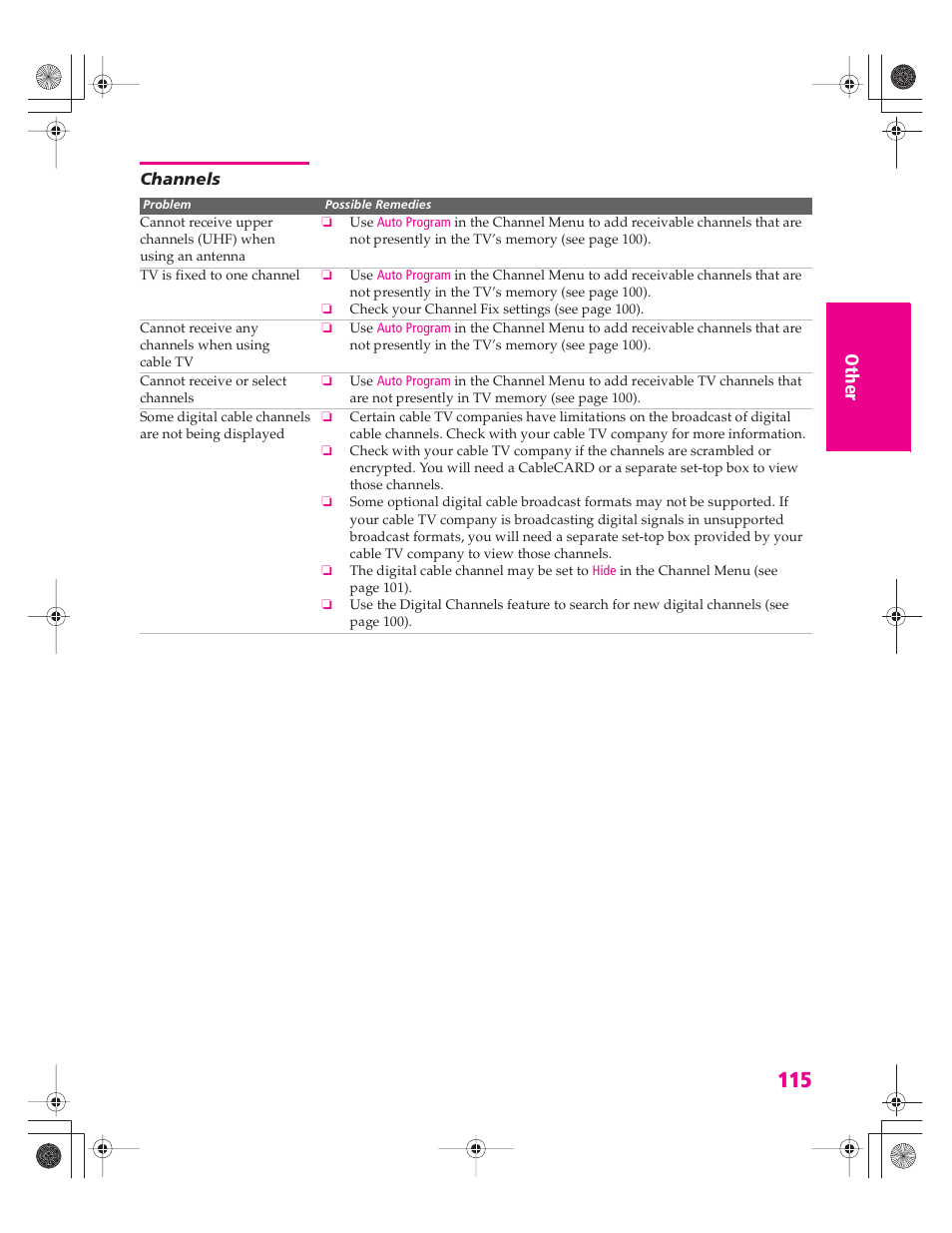 Channels | Sony KD-34XBR960N User Manual | Page 116 / 127