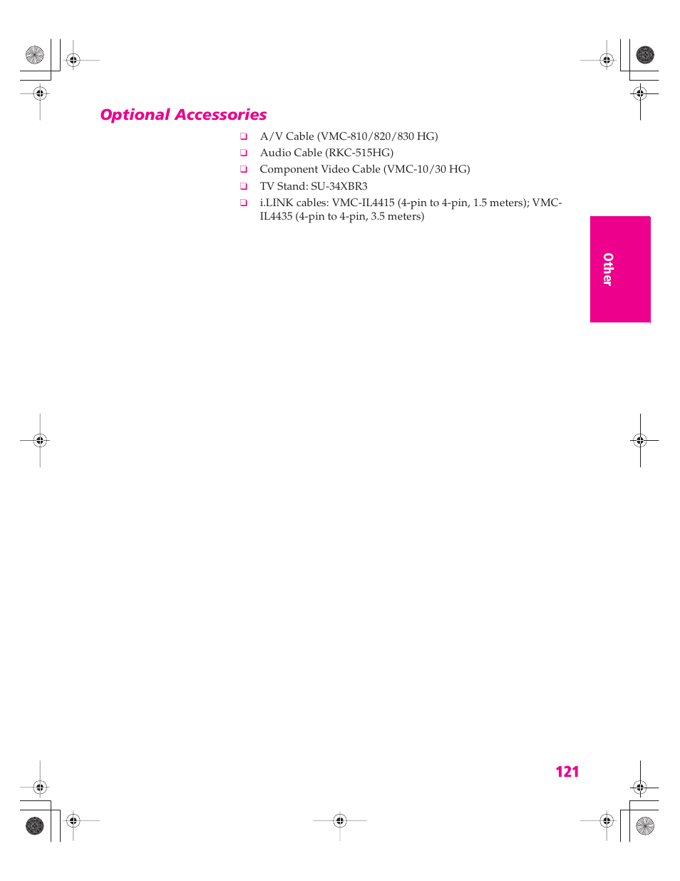 Optional accessories | Sony KD-34XBR960N User Manual | Page 122 / 127