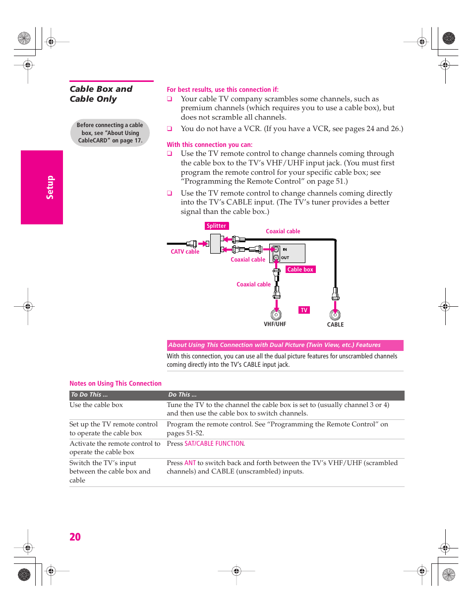 Cable box and cable only | Sony KD-34XBR960N User Manual | Page 21 / 127