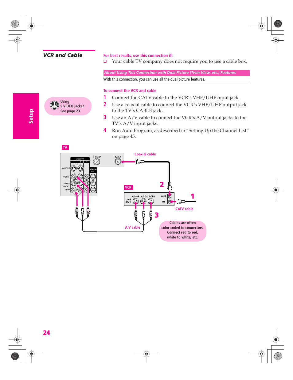 Vcr and cable, S 24 an, S 24 | Sony KD-34XBR960N User Manual | Page 25 / 127