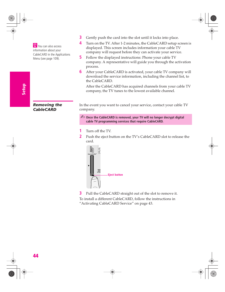 Removing the cablecard | Sony KD-34XBR960N User Manual | Page 45 / 127