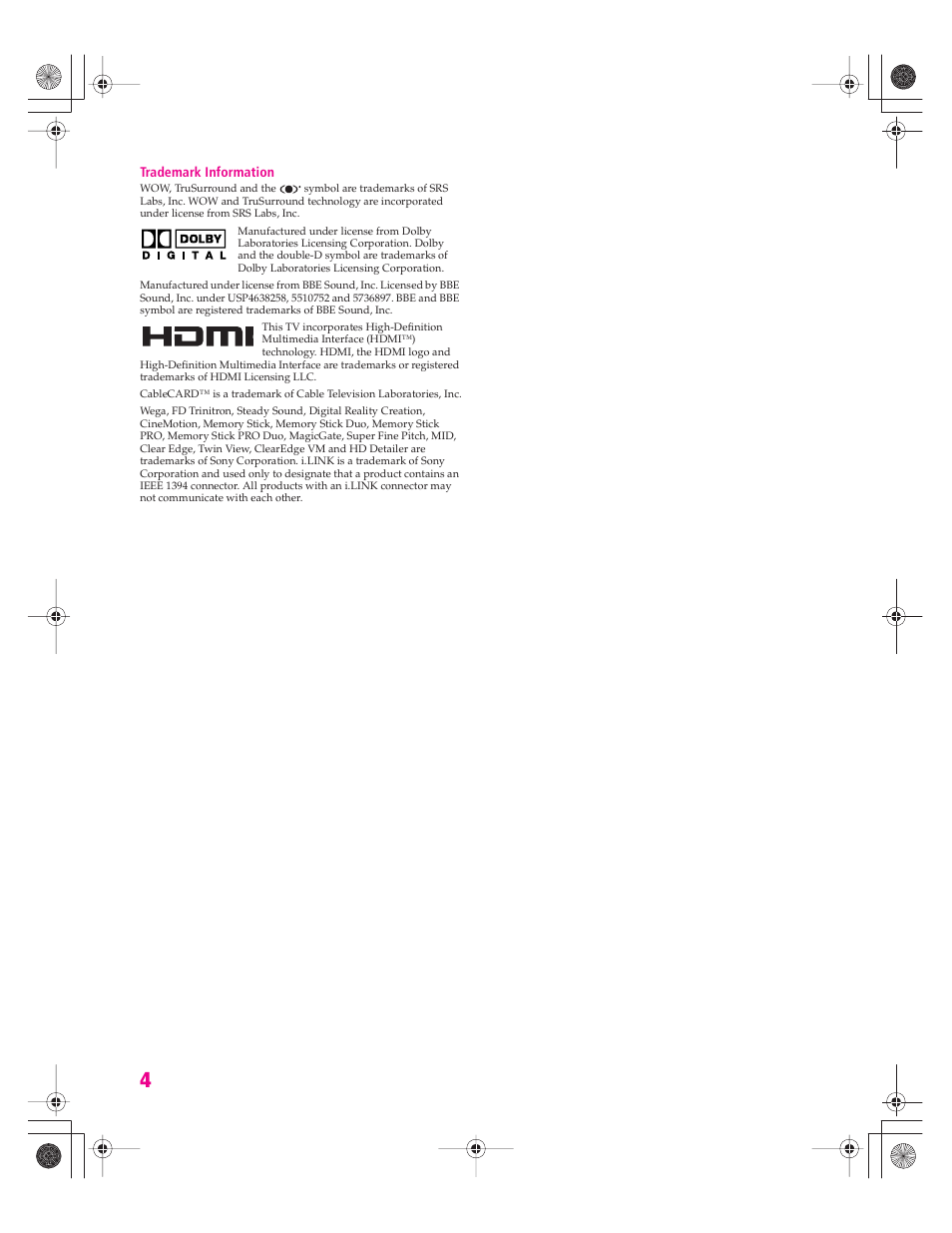 Sony KD-34XBR960N User Manual | Page 5 / 127