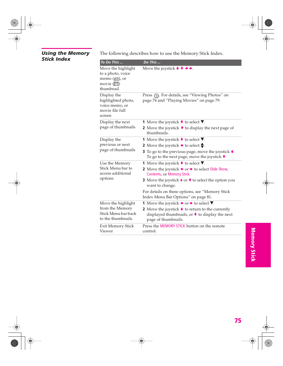 Using the memory stick index | Sony KD-34XBR960N User Manual | Page 76 / 127