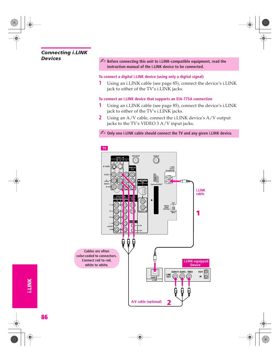 Connecting i.link devices | Sony KD-34XBR960N User Manual | Page 87 / 127