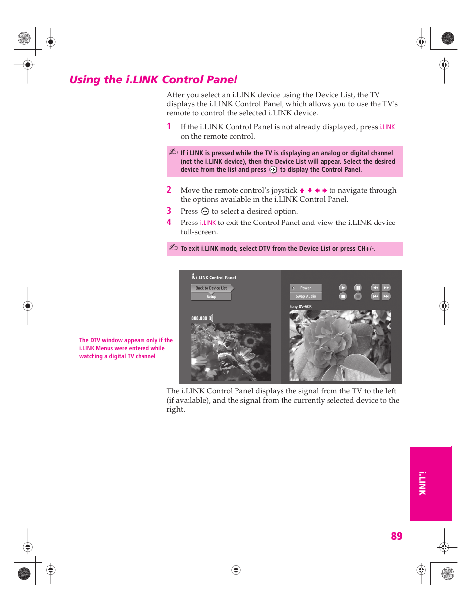 Using the i.link control panel | Sony KD-34XBR960N User Manual | Page 90 / 127