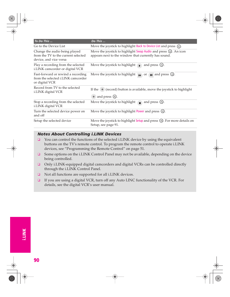Notes about controlling i.link devices | Sony KD-34XBR960N User Manual | Page 91 / 127