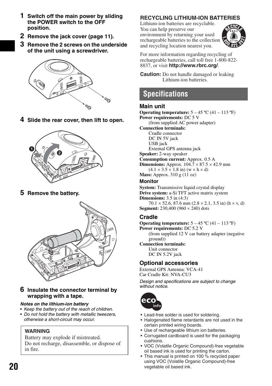 Specifications | Sony NV-U70 User Manual | Page 20 / 68