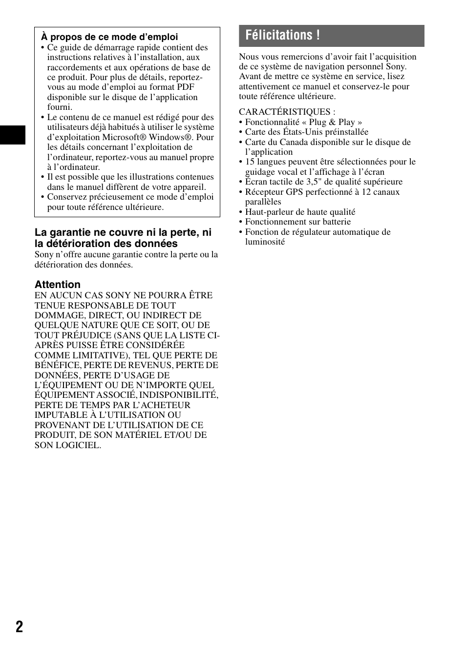Félicitations | Sony NV-U70 User Manual | Page 22 / 68