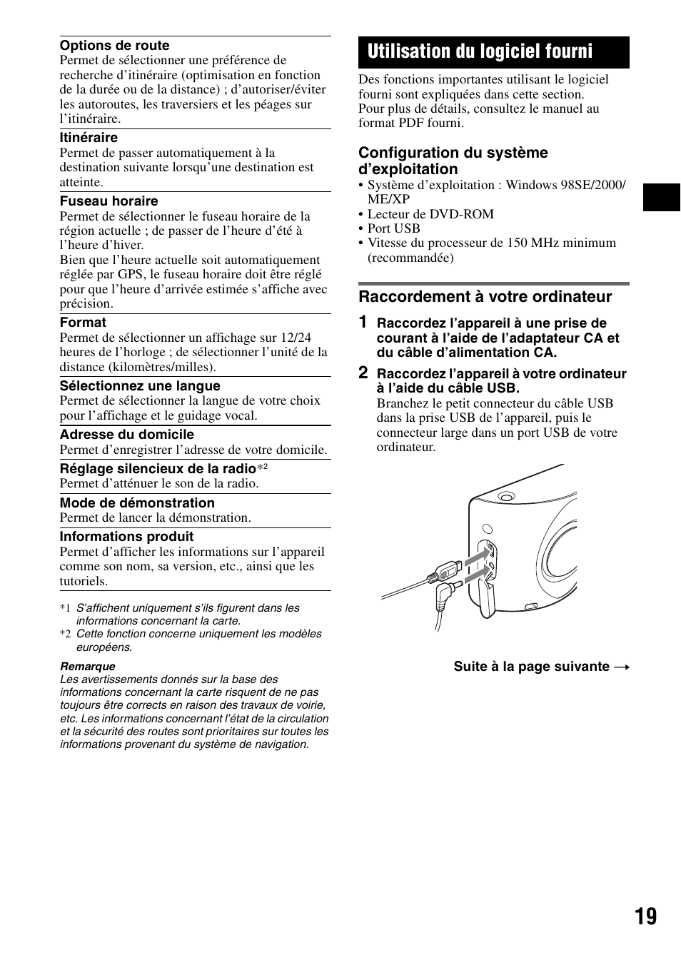 Utilisation du logiciel fourni, Raccordement à votre ordinateur | Sony NV-U70 User Manual | Page 39 / 68