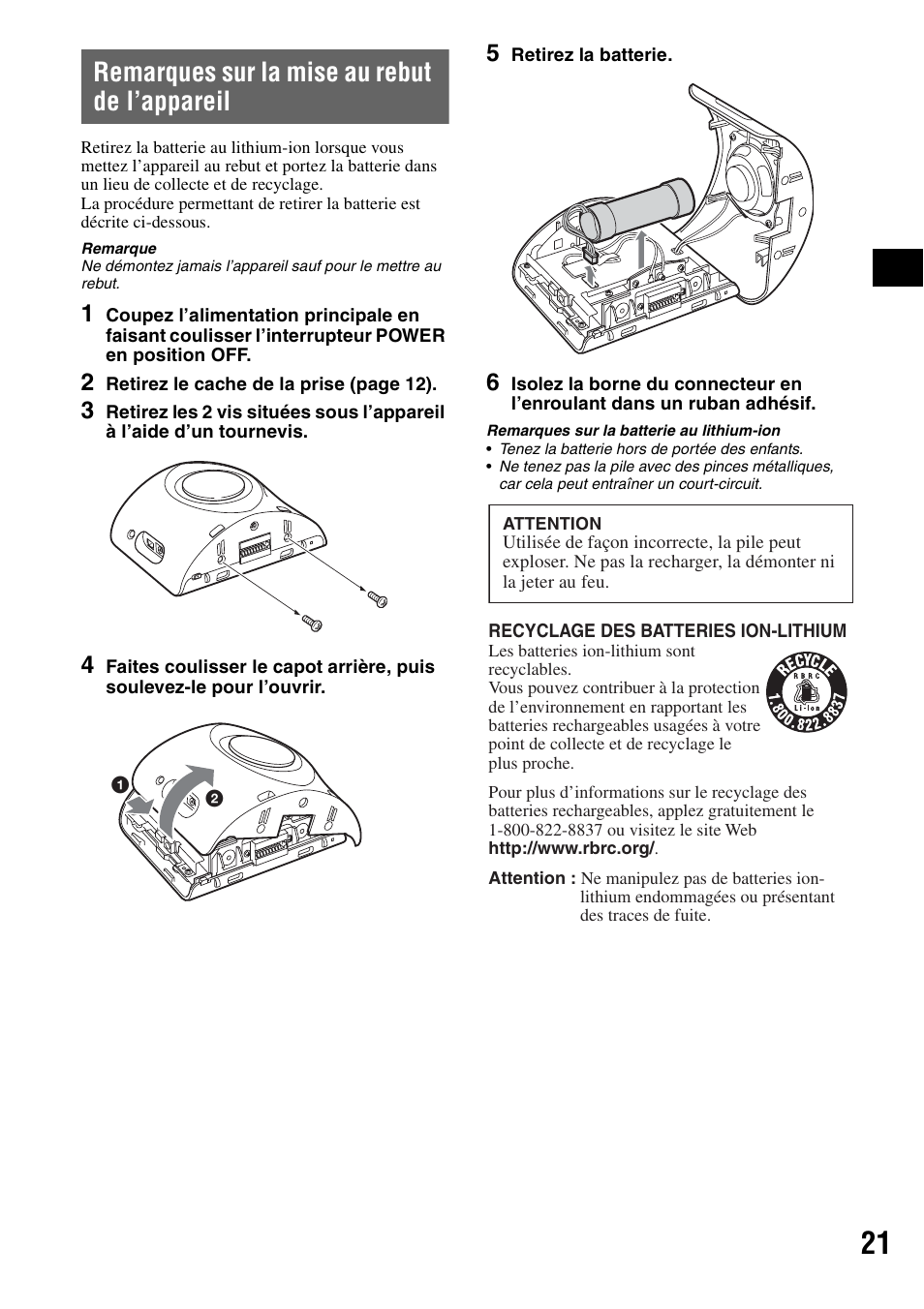 Remarques sur la mise au rebut de l’appareil, Remarques sur la mise au rebut, De l’appareil | Sony NV-U70 User Manual | Page 41 / 68
