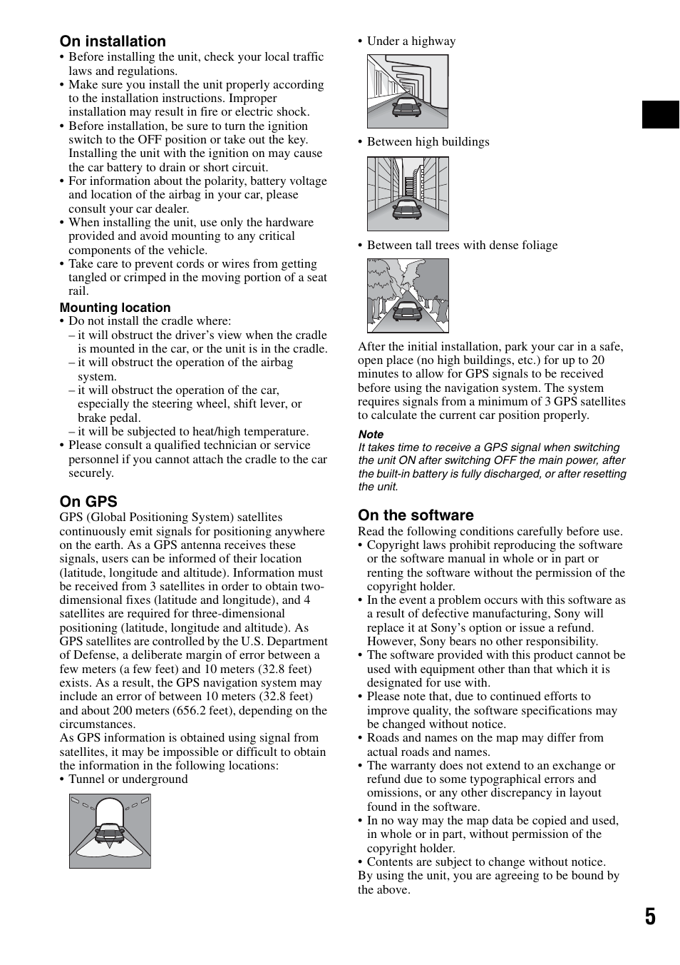 On installation, On gps, On the software | Sony NV-U70 User Manual | Page 5 / 68