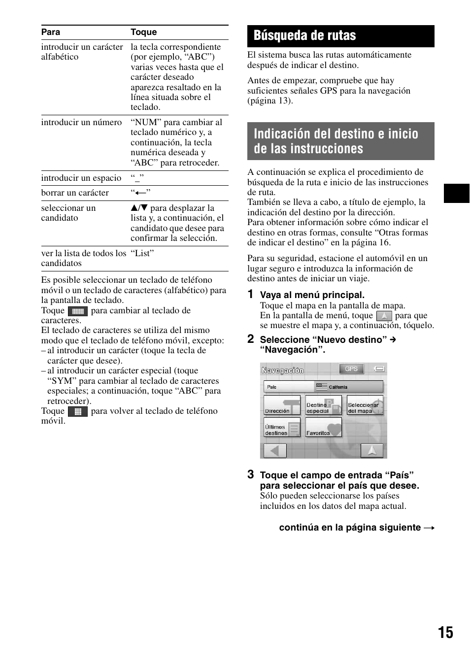 Búsqueda de rutas, Indicación del destino e inicio de las, Instrucciones | Sony NV-U70 User Manual | Page 57 / 68