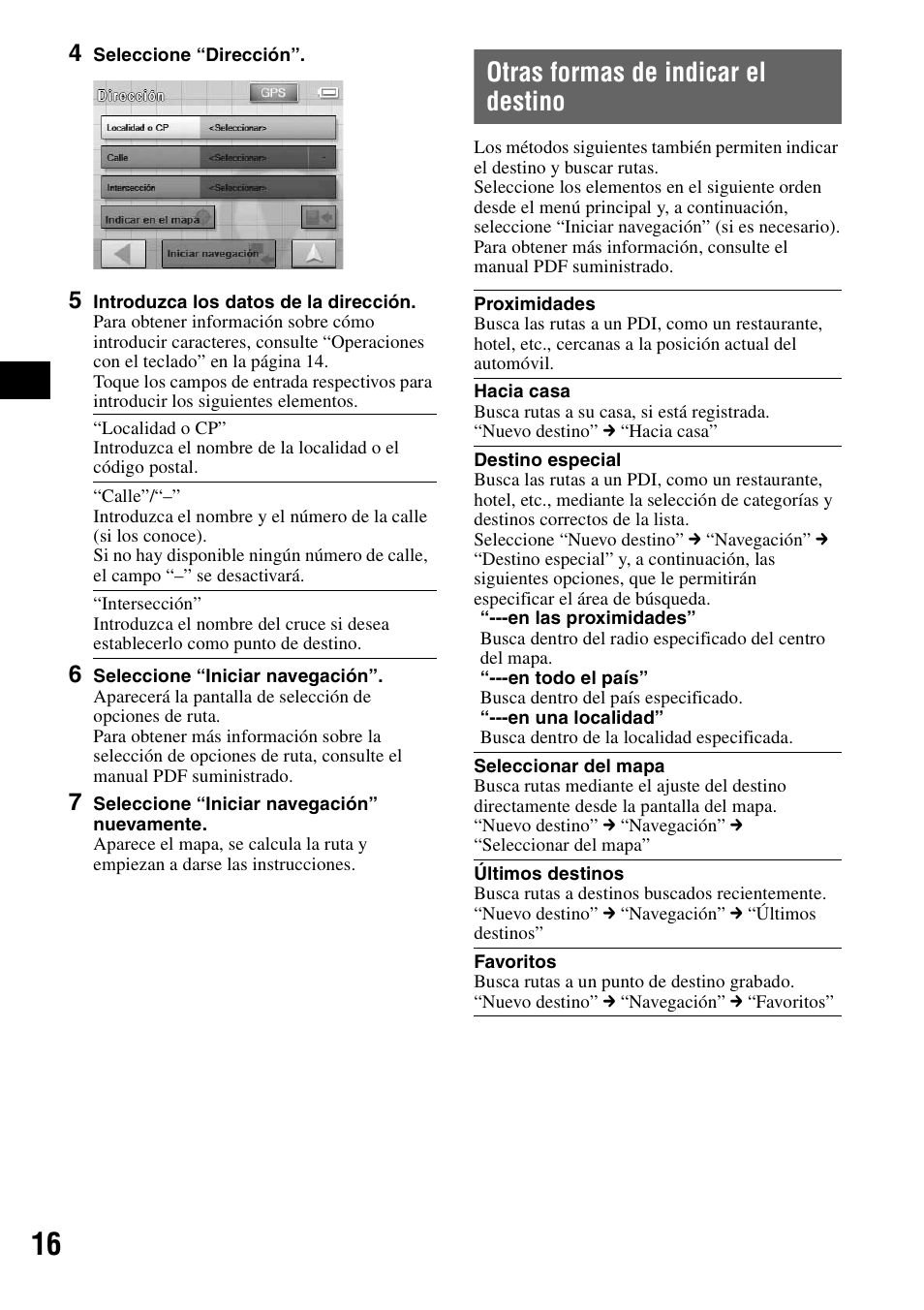 Otras formas de indicar el destino | Sony NV-U70 User Manual | Page 58 / 68