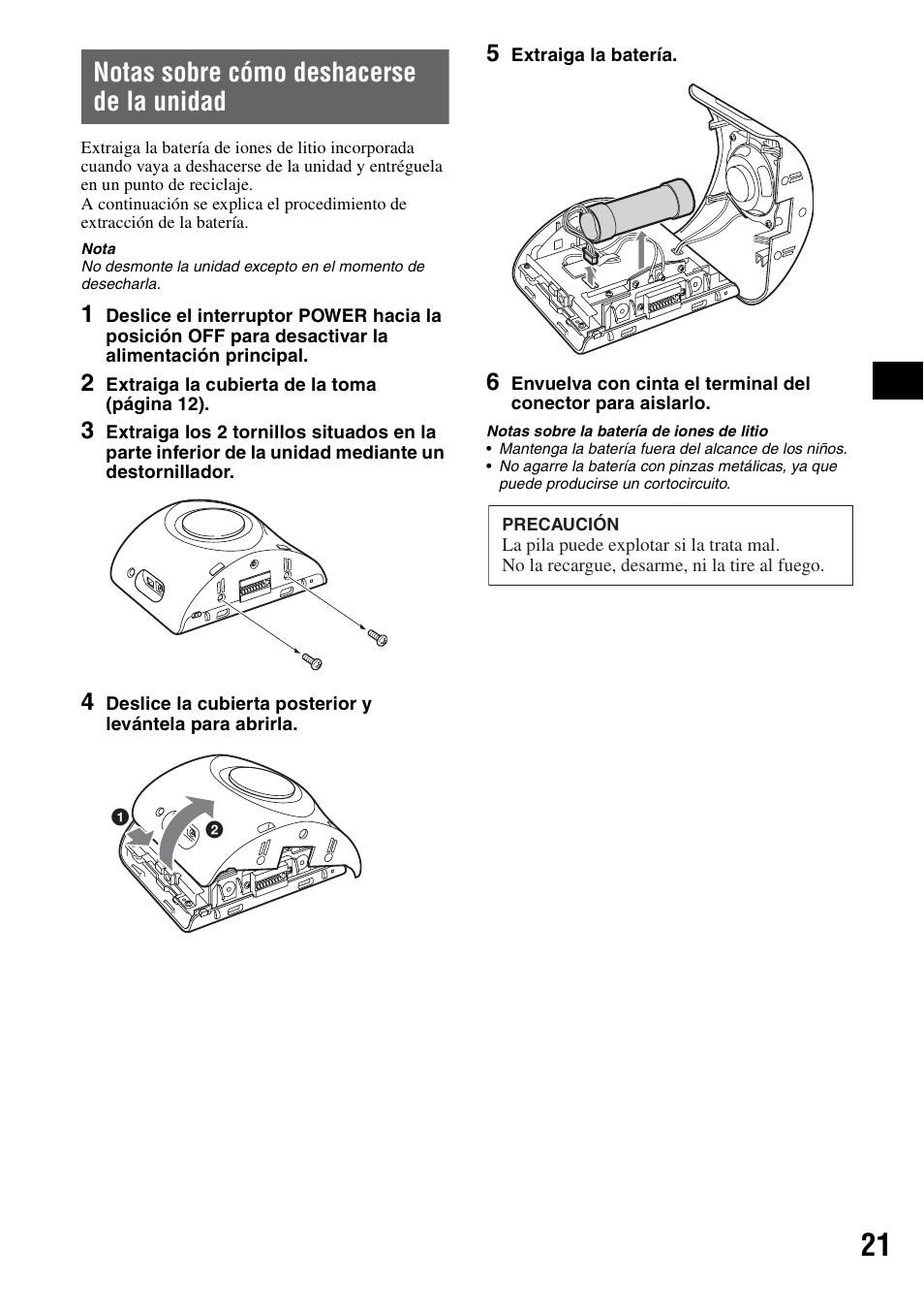 Notas sobre cómo deshacerse de la unidad | Sony NV-U70 User Manual | Page 63 / 68