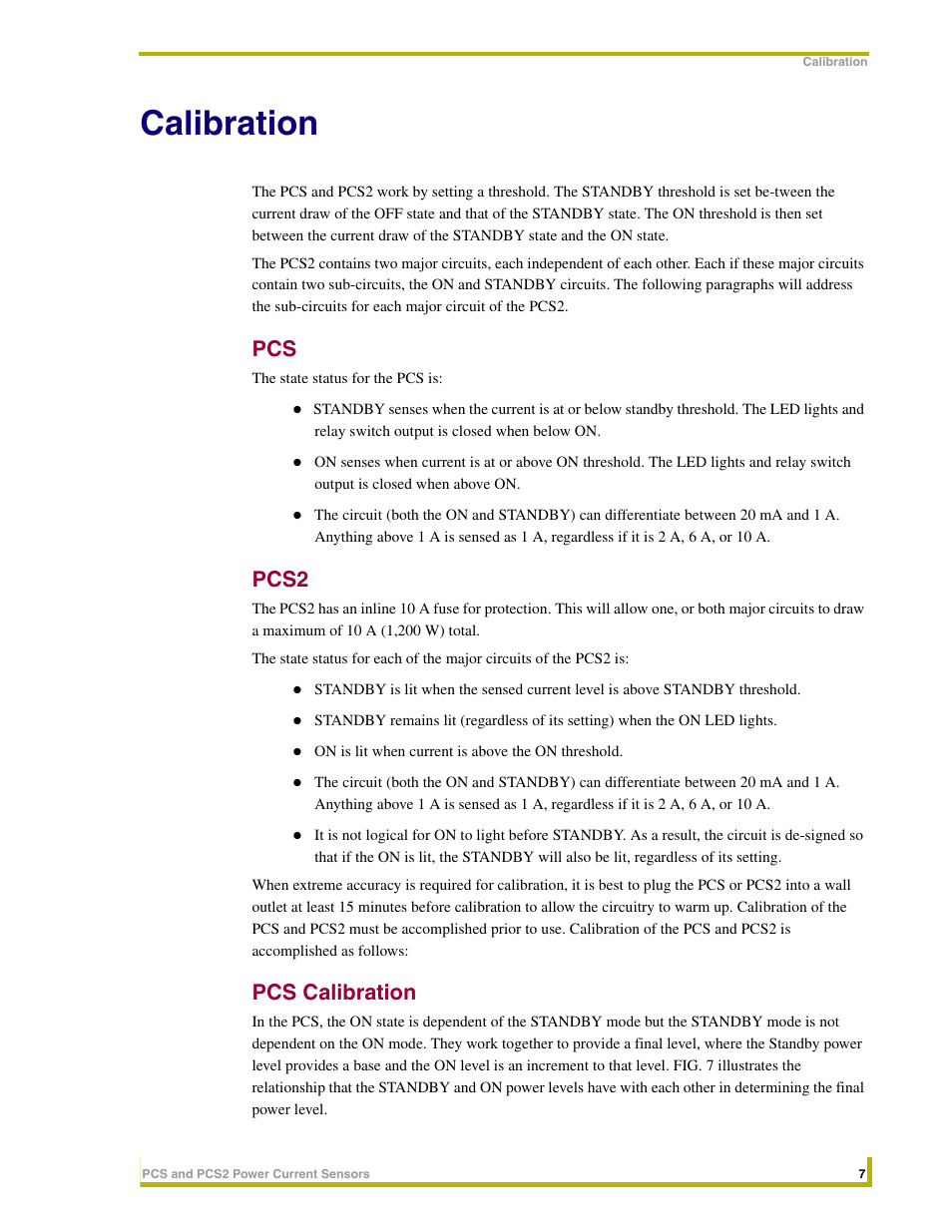 Calibration, Pcs2, Pcs calibration | AMX Power Current Sensors PCS User Manual | Page 11 / 18
