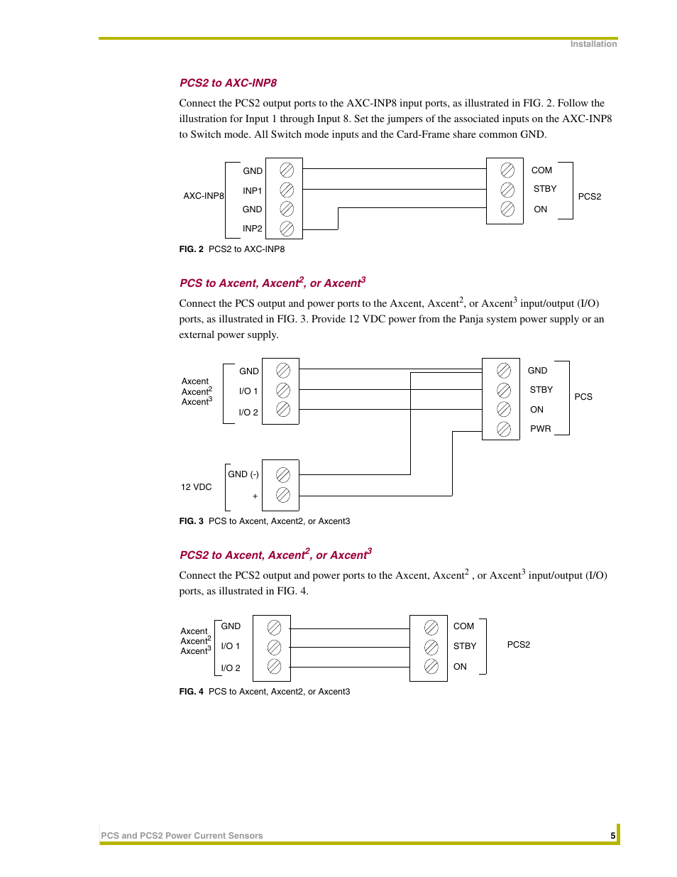Pcs2 to axc-inp8, Pcs to axcent, axcent2, or axcent3, Pcs2 to axcent, axcent2, or axcent3 | AMX Power Current Sensors PCS User Manual | Page 9 / 18
