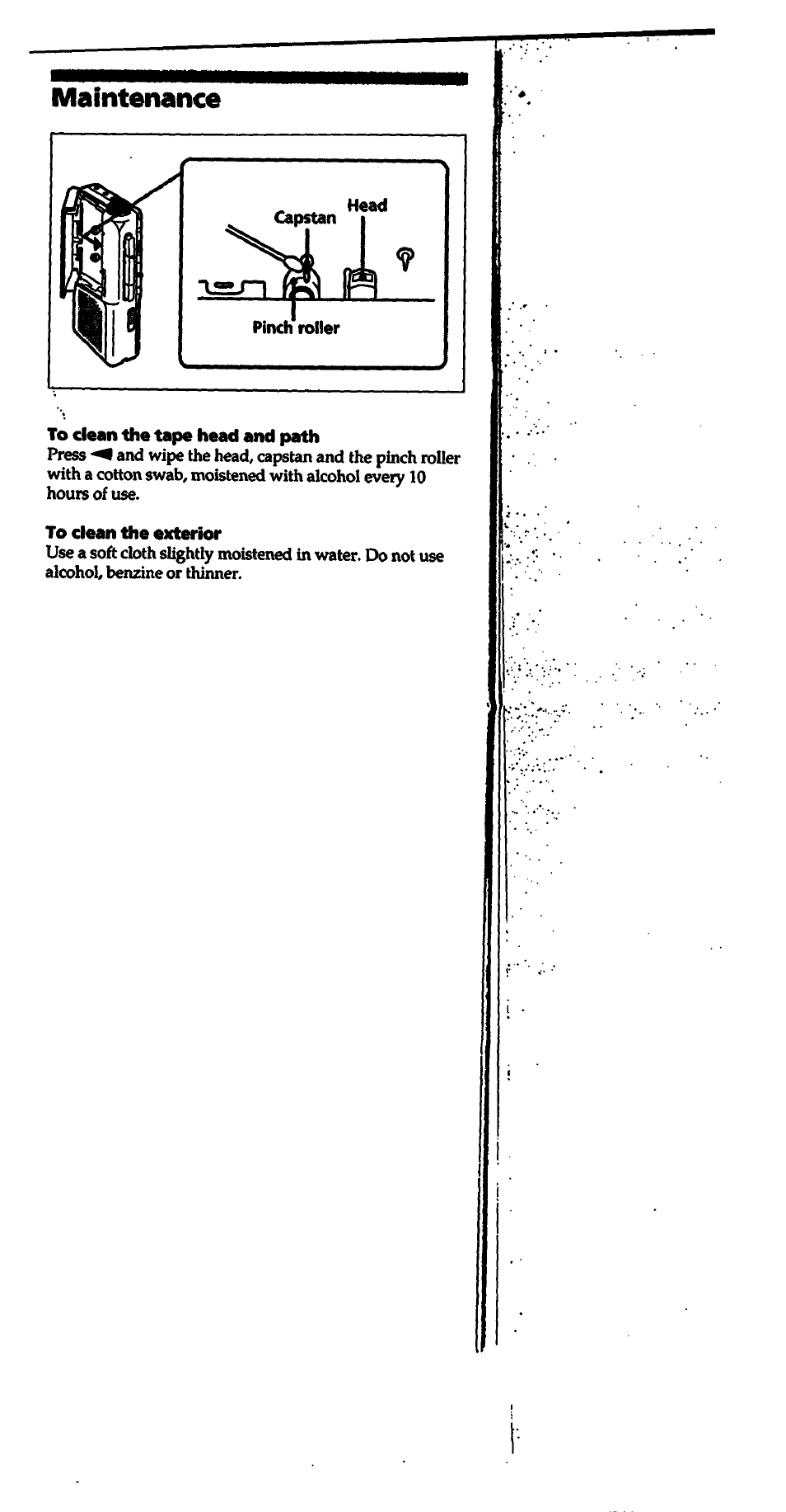 Maintenance, To dean the tape head and path, To dean the exterior | Sony M-527V User Manual | Page 12 / 14