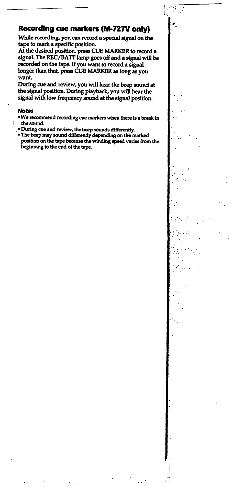 Recording cue markers (m-727v only) | Sony M-527V User Manual | Page 6 / 14