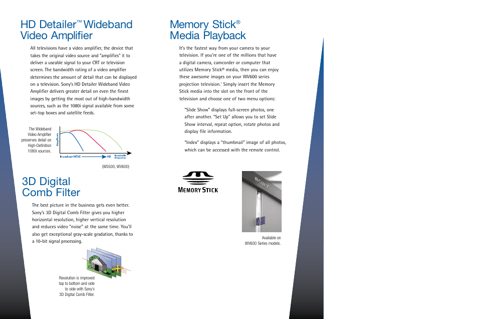 Hd detailer, Wideband video amplifier, Media playback | 3d digital comb filter | Sony KP-61HS30 User Manual | Page 4 / 6