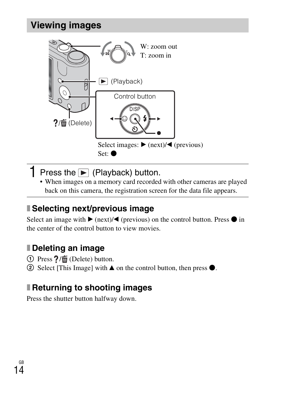 Viewing images | Sony DSC-H70 User Manual | Page 14 / 48