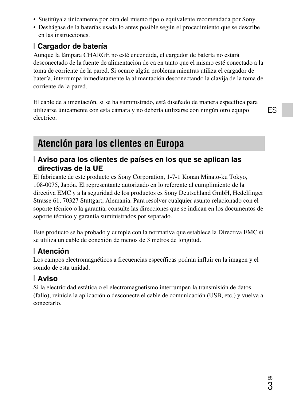 Atención para los clientes en europa | Sony DSC-H70 User Manual | Page 25 / 48