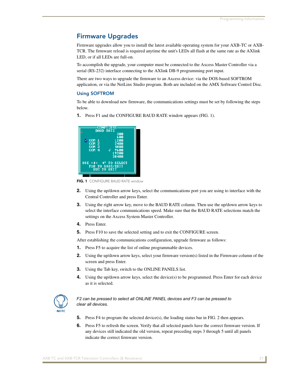 Firmware upgrades, Using softrom | AMX AXB-TCR User Manual | Page 25 / 28