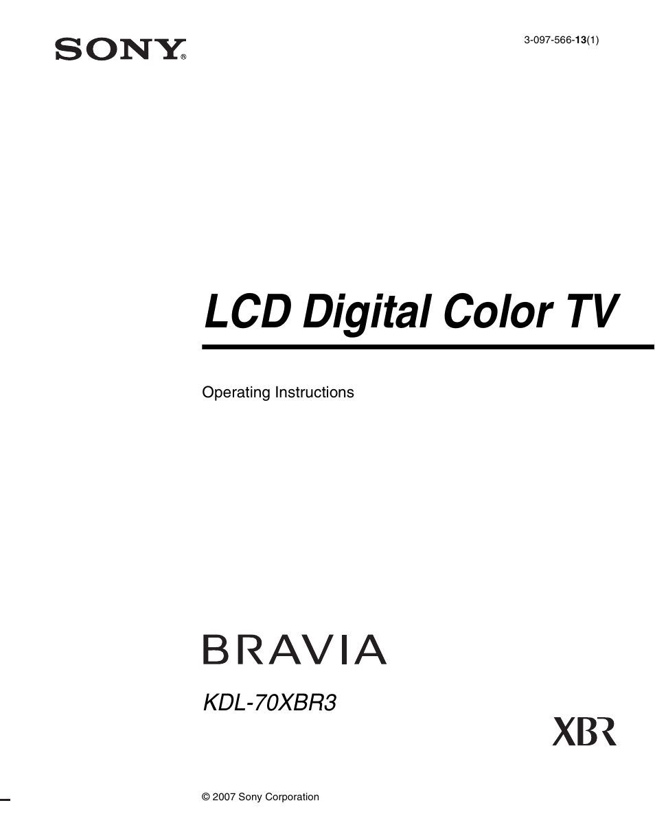 Sony KDL-70XBR3 User Manual | 56 pages