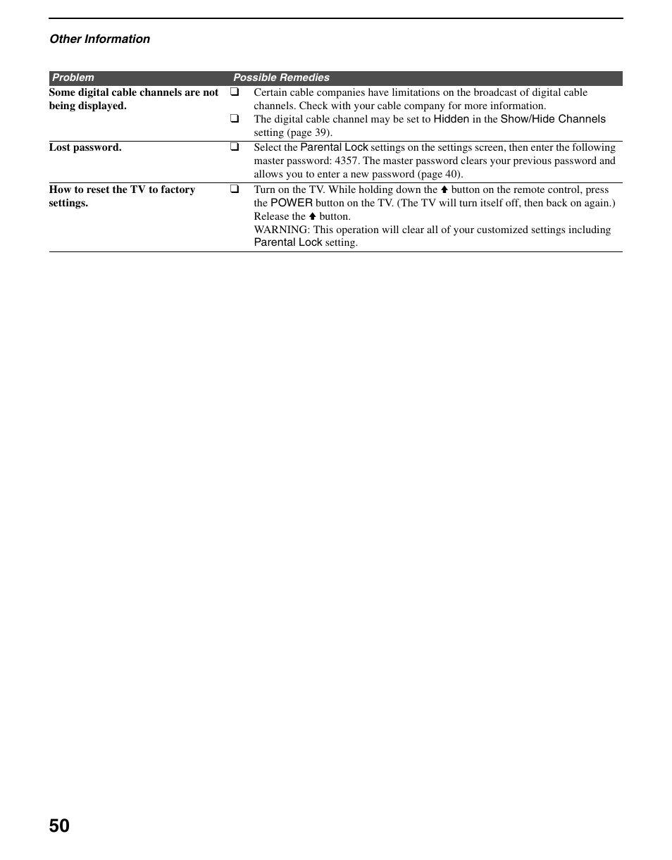 Sony KDL-70XBR3 User Manual | Page 50 / 56